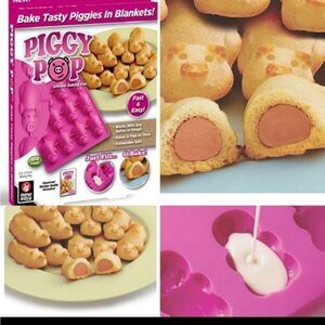New 🐷 PIGS IN BLANKET PIGGY POP BAKING CAKE MOLD TRAY KIDS EASY LUNCH PINK NWT